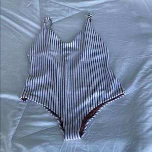 Aerie Brown & White Stripe Terrycloth one piece XL Long